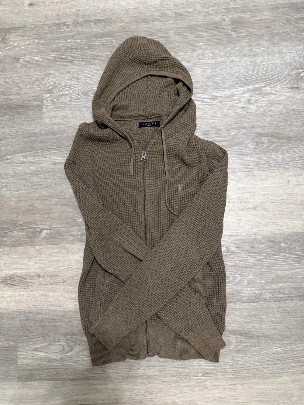 All Saints Men's Brown Zip Hoodie Sweater